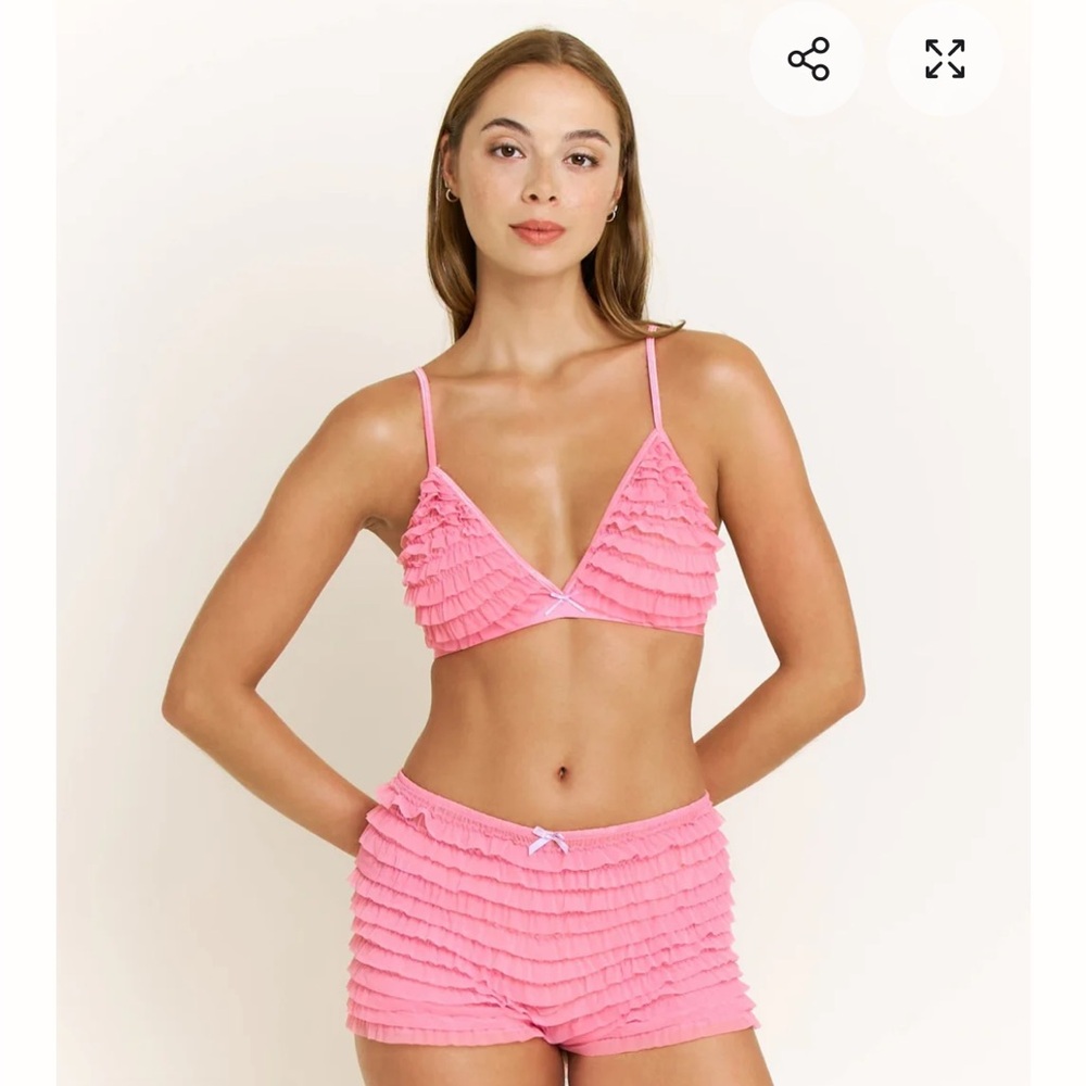 Honeydew Intimates Pink Ruffle Bralette and Shorts